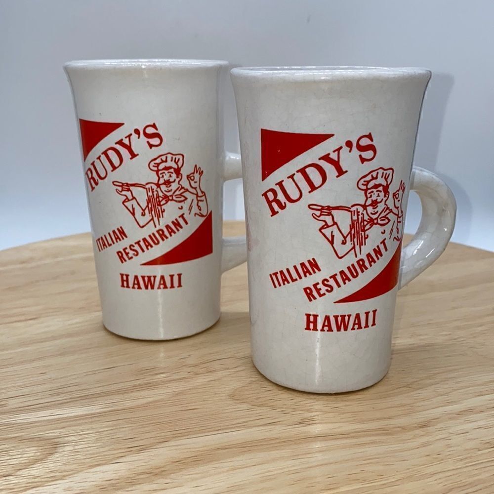 Vintage Rudy’s Hawaii Waikiki 1960s Espresso Mugs ⚡️MCM KITSCH RARE ⚡️